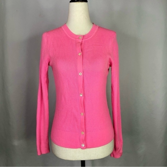 Banana Republic merino wool lightweight cardigan retro classic barbie pink S - Picture 1 of 8